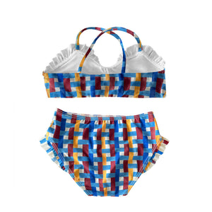 Baby Toddler Girl Bikini Set with Ruffles in Azulejo, Back