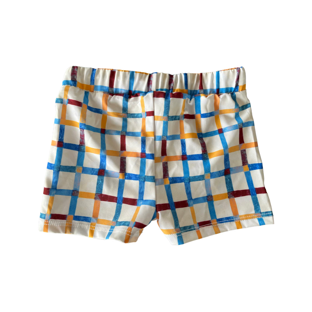 MIGA Swimwear Boy Boardshort with Drawstring in Checker Ecru, Back