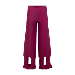 
            
                Load image into Gallery viewer, Magenta high waisted pants with arc cutouts around legs. Slight bell bottom leg. 
            
        